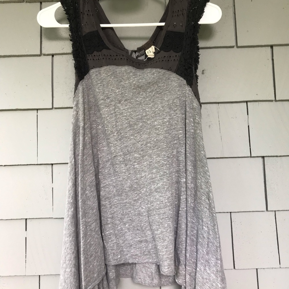 Free people grey lace up back tank